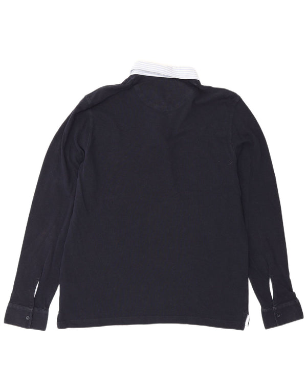 Massimo Dutti Mens Long Sleeve Casual Fit Rugby Polo Shirt Large Navy Blue