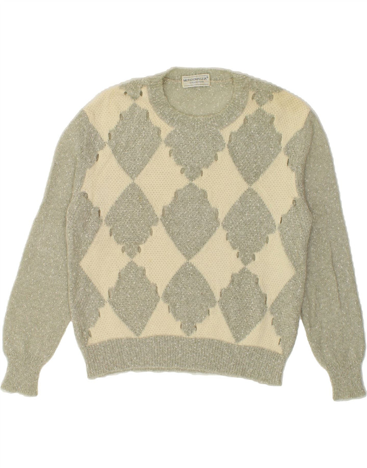 VINTAGE Womens Crew Neck Jumper Sweater IT 44 Medium Grey Argyle/Diamond Vintage Vintage and Second-Hand Vintage from Messina Hembry 