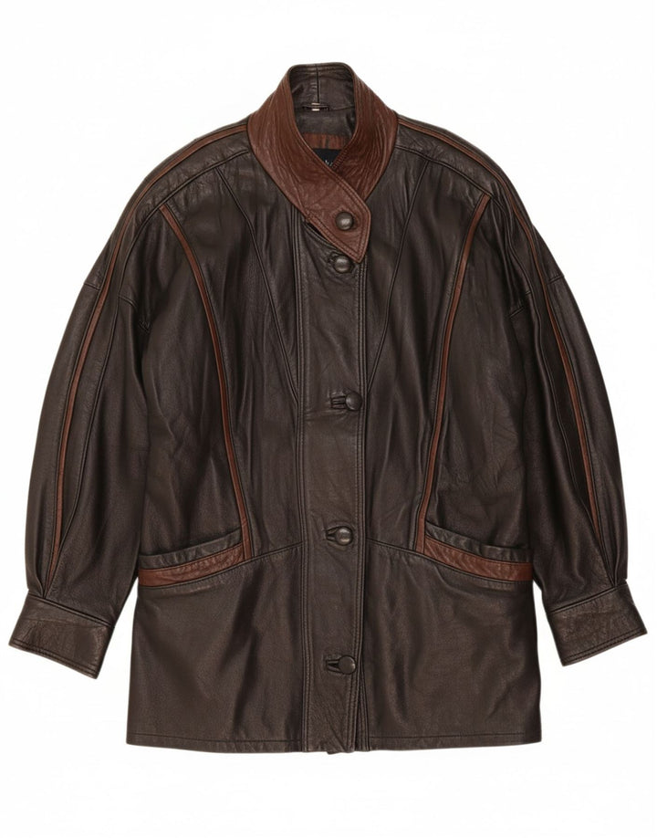 SARDAR Womens London Oversized Leather Coat UK 14 Medium Brown Leather