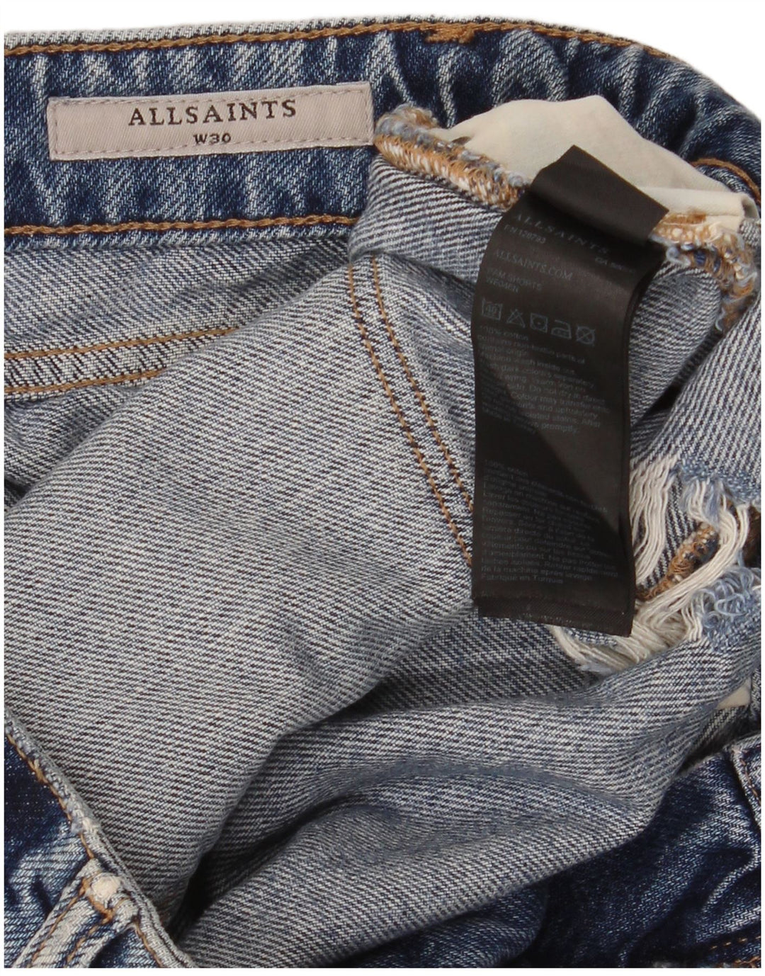 All Saints Womens Distressed Denim Shorts W30 Medium Blue Cotton