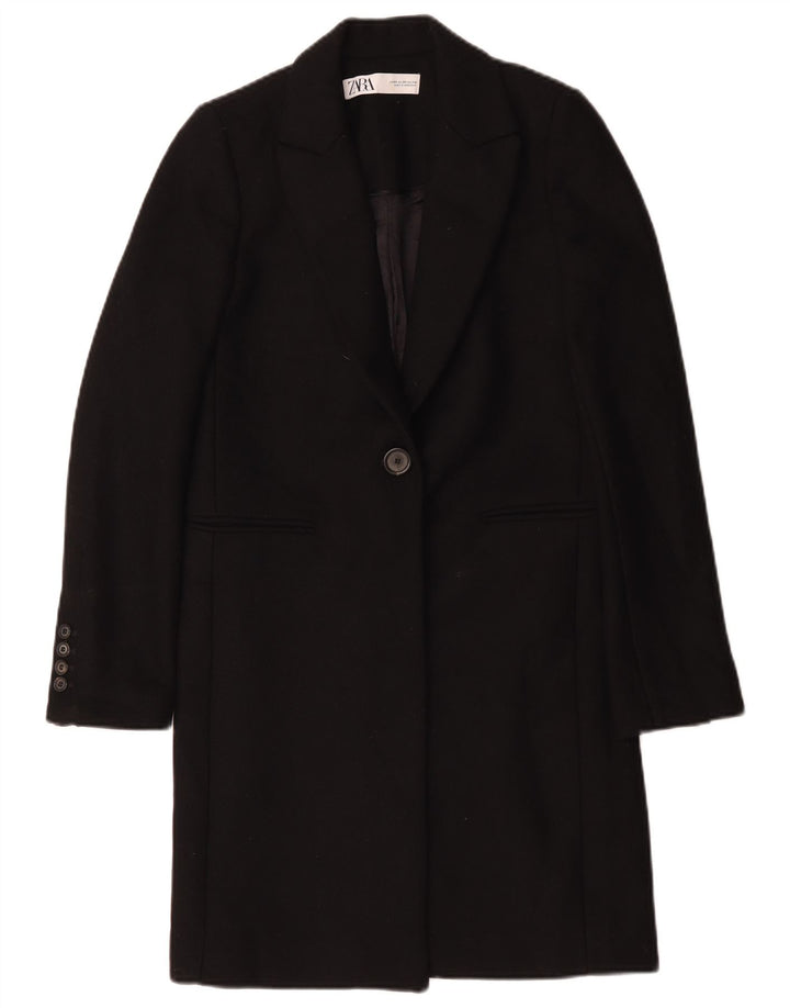 Zara Womens Overcoat UK 6 XS Black Polyester