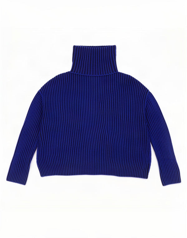 Zara Herre Oversized Roll Neck Jumper Sweater UK 14 Medium Blue Pinstripe
