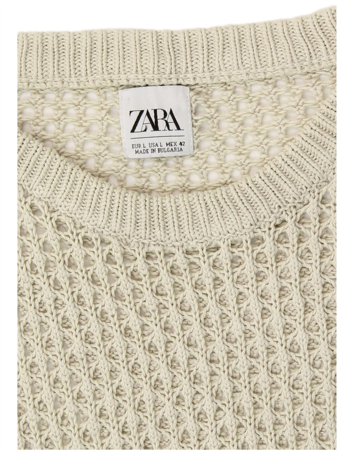 Durchsichtiger Pullover mit Rundhalsausschnitt für Herren von Zara, Größe L, Beige