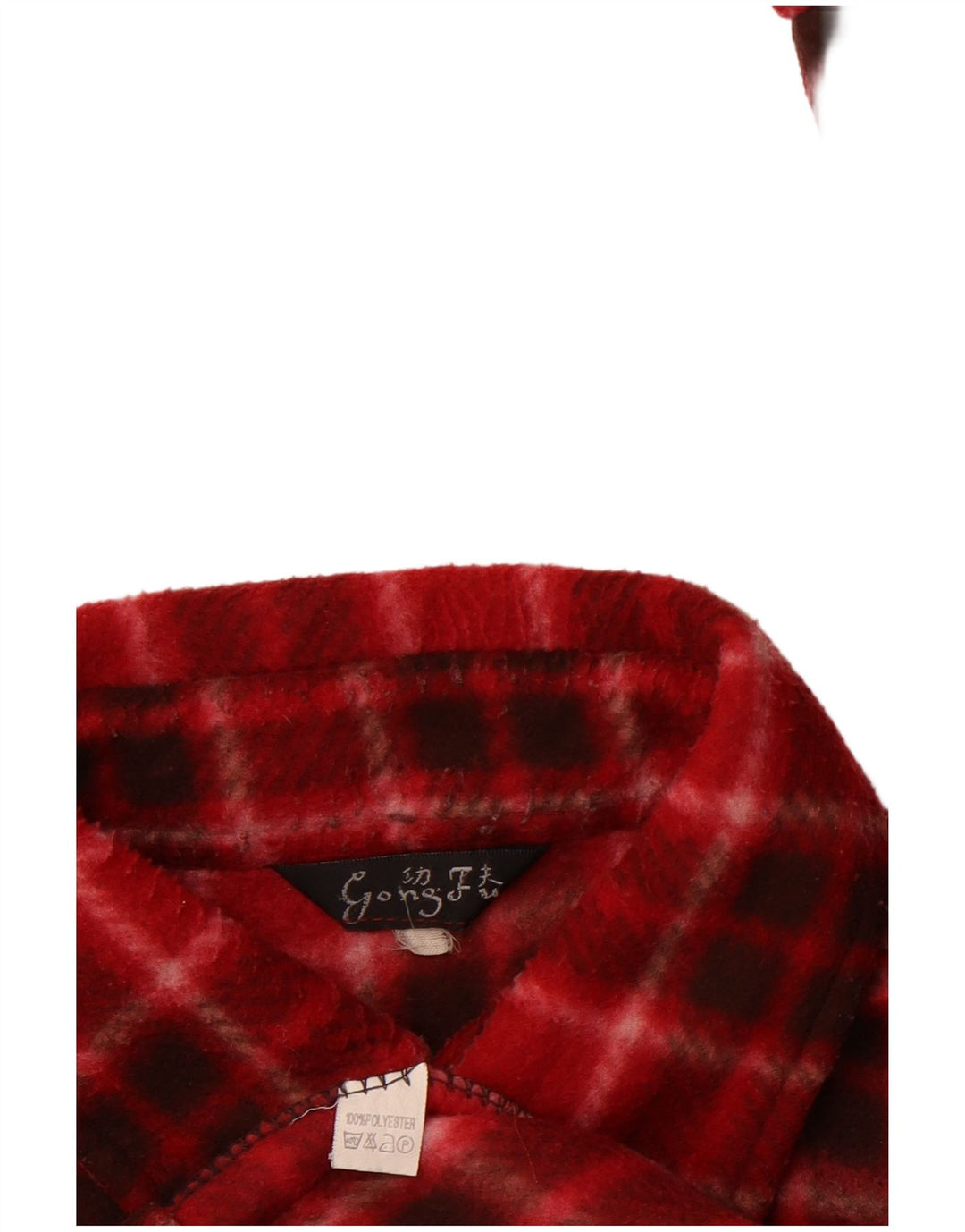 VINTAGE Mens Fleece Shirt Large Red Check Polyester