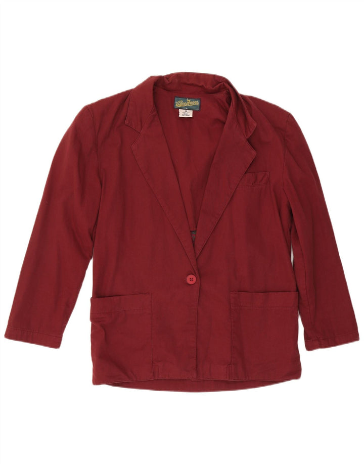 Vintage Womens 1 Button Oversized Blazer Jacket UK 10 Small Burgundy Cotton