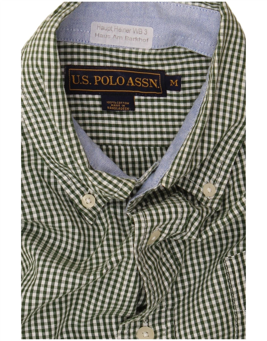 U.S. POLO ASSN. Mens Shirt Medium Green Gingham Cotton
