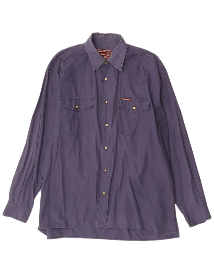 Marlboro Classics Mens Shirt Large Navy Blue Cotton