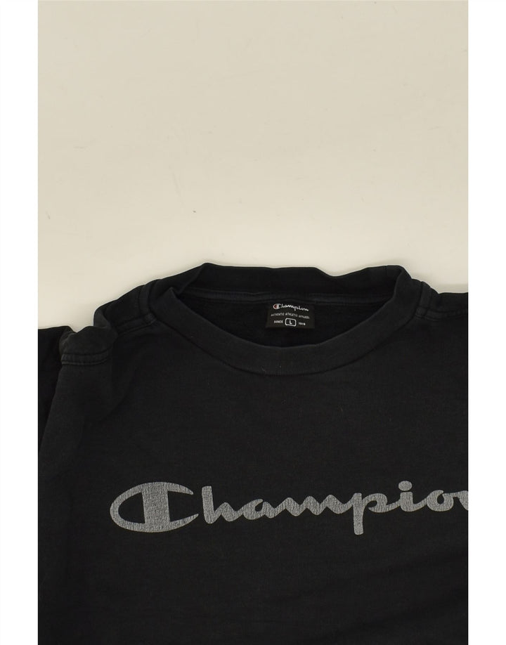 CHAMPION Womens Oversized Graphic Sweatshirt Jumper UK 16 Large Black Vintage Champion and Second-Hand Champion from Messina Hembry 
