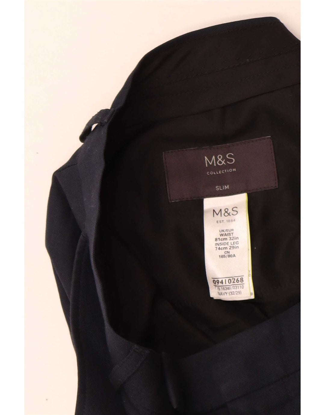 Marks & Spencer Mens Slim Suit Trousers W32 L29 Navy Blue Polyester