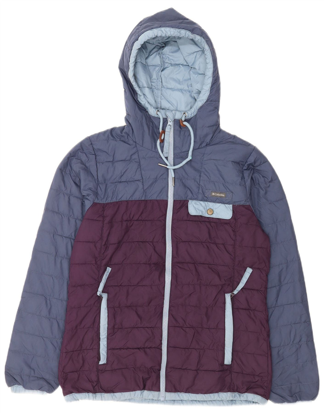 Columbia Mens Hooded Padded Jacket UK 36 Small Blue Colourblock Polyester