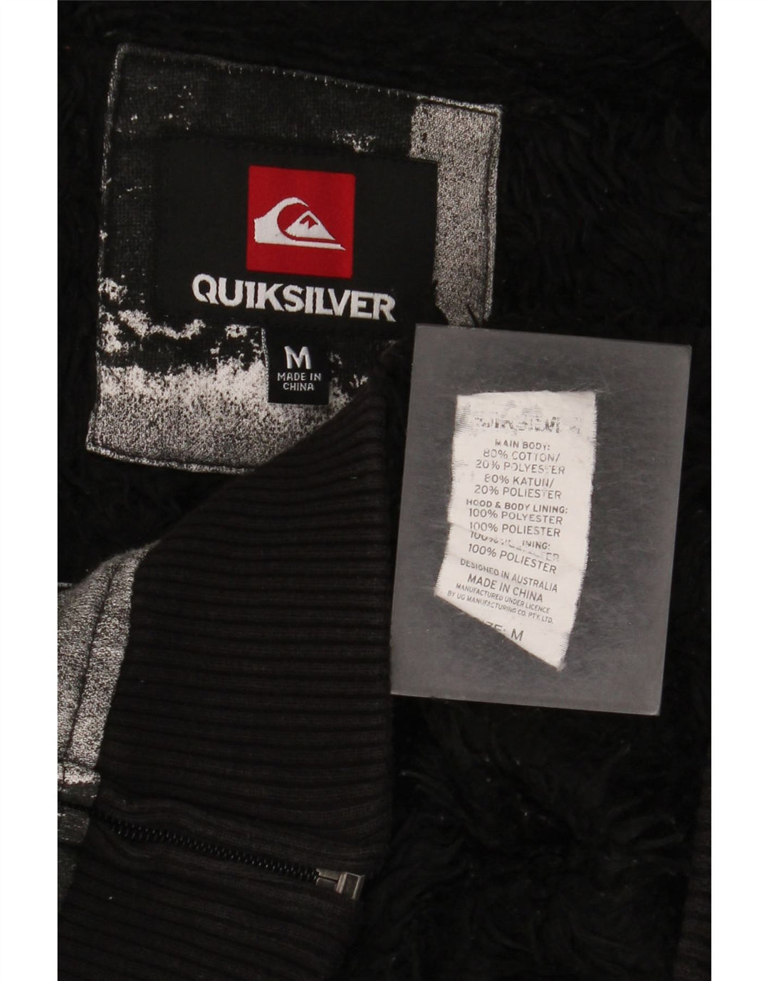 Quiksilver Mens Zip Hoodie Sweater Medium Black Gingham Cotton