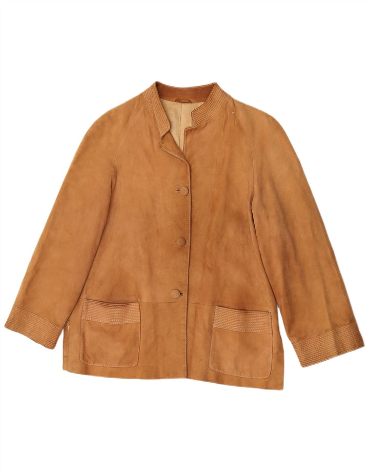 Vintage Womens 3 Button Suede Blazer Jacket UK 14 Medium Beige