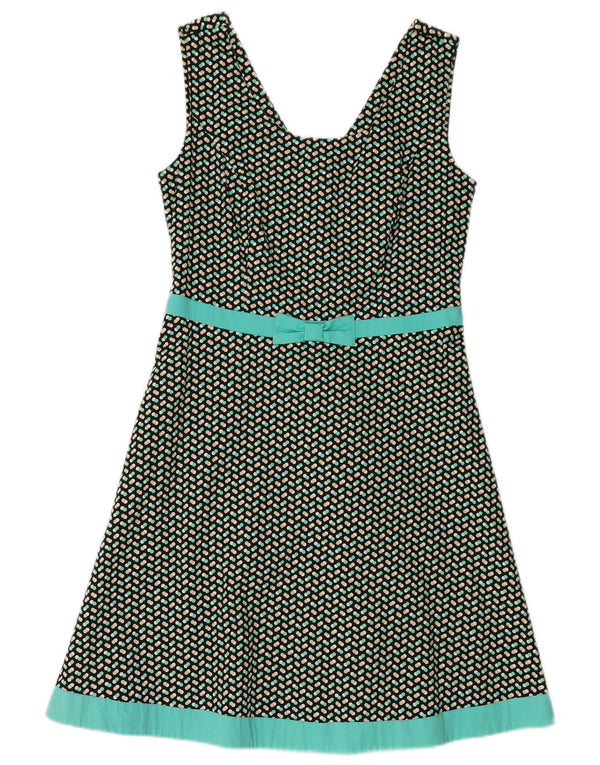 Vintage Womens Sleeveless A-Line Dress UK 12 Medium Green Spotted