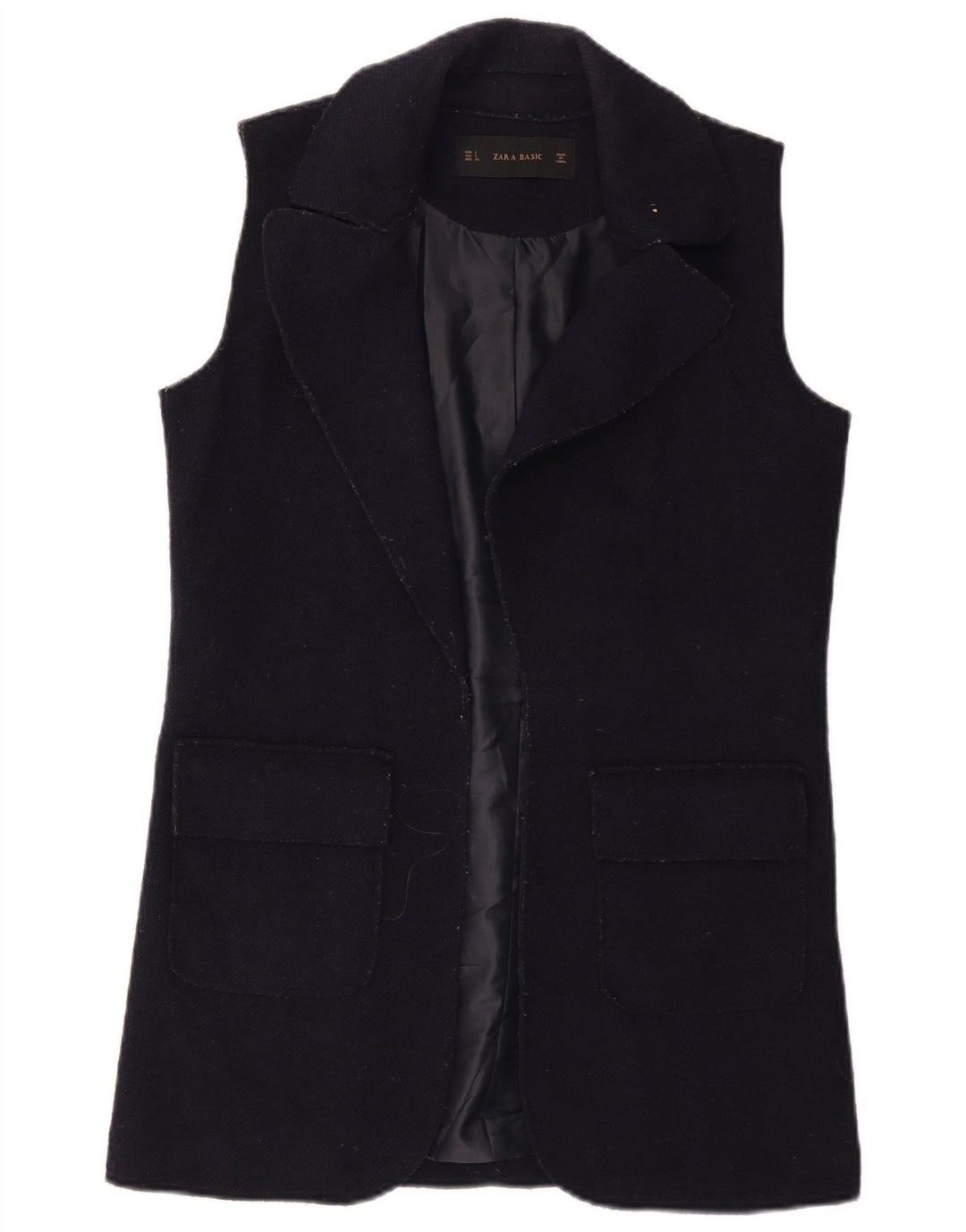 Zara Womens Longline Open Gilet UK 10 Small Navy Blue Wool