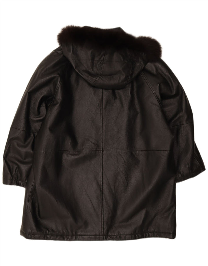 Privilegi Womens Hooded Oversized Leather Coat IT 44 Medium Black Leather