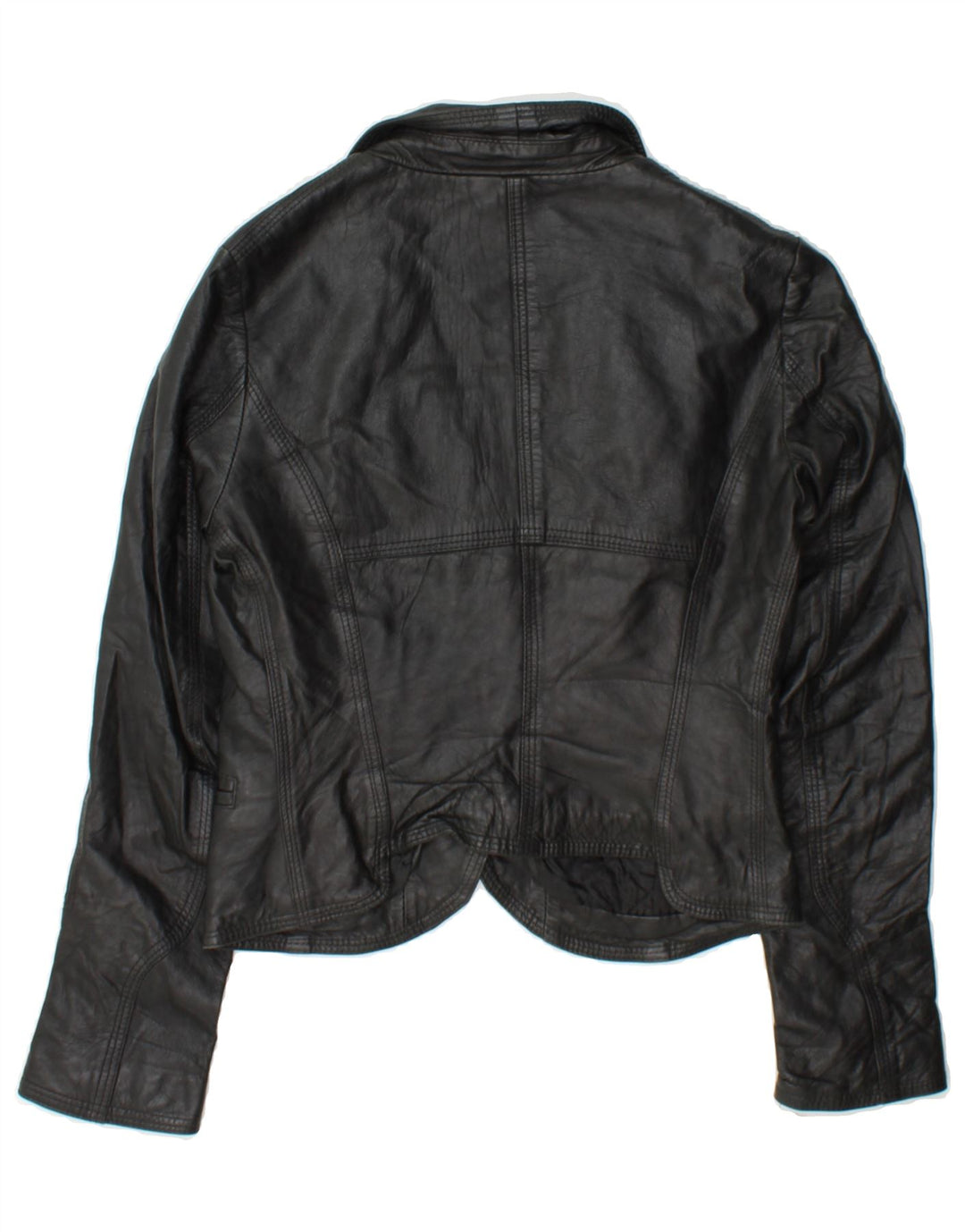BAYSIDE Womens Crop 3 Button Blazer Jacket UK 12 Medium Black Leather Vintage Bayside and Second-Hand Bayside from Messina Hembry 