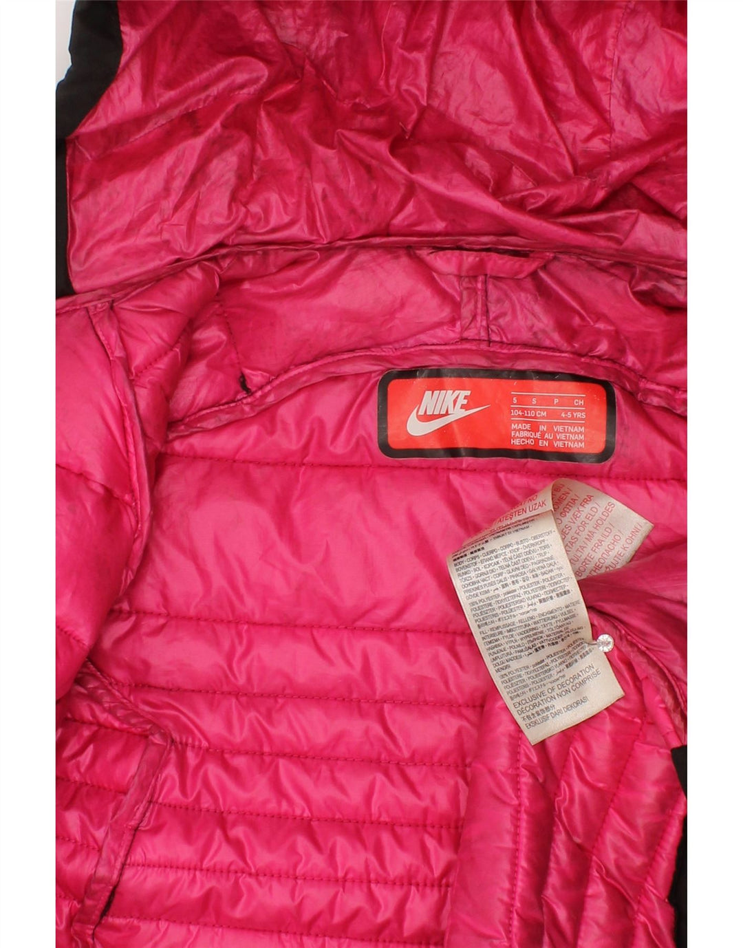 Nike Girls Hooded Padded Coat 4-5 Years Small Black Polyester
