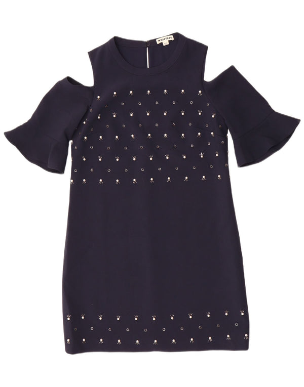 Whistles Kvinder Off Shoulder Kjole UK 10 Small Navy Blue Polyester