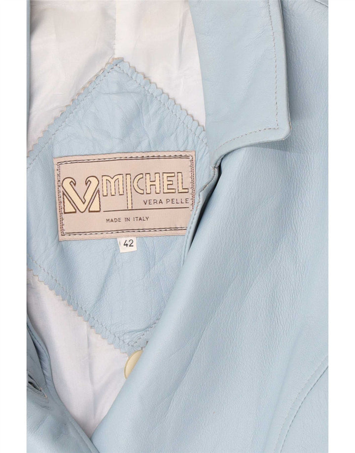 Jaqueta blazer feminina de couro com 3 botões Michel IT 42 azul médio