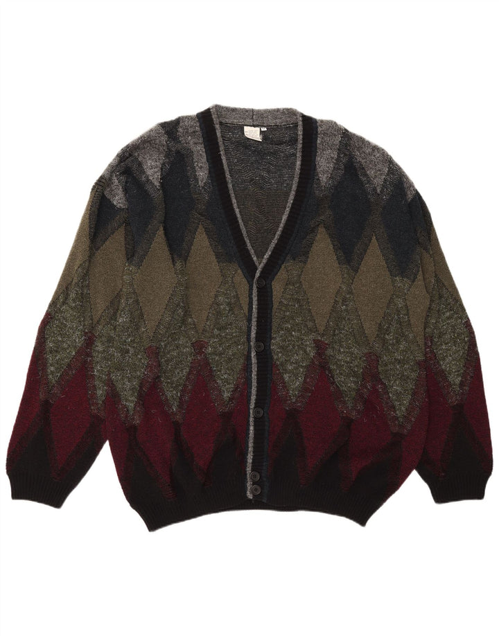 Vintage Mens Cardigan Sweater IT 50 Medium Multicoloured Argyle/Diamond