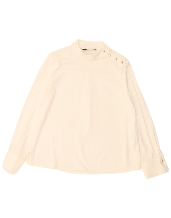 Zara Chemisier régulier à manches longues pour femme UK 14 Large Blanc Polyester