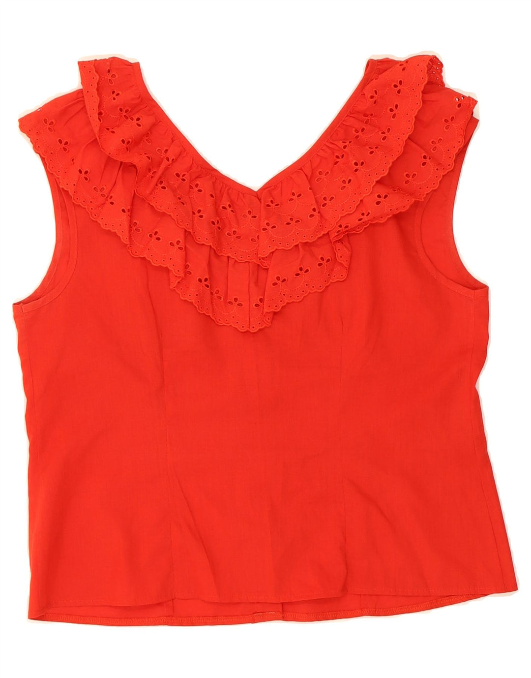 VINTAGE Womens Sleeveless Ruffle Front Shirt Blouse EU 40 Medium Red Vintage Vintage and Second-Hand Vintage from Messina Hembry 