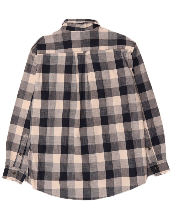 Orvis Mens Shirt Large Navy Blue Check Cotton