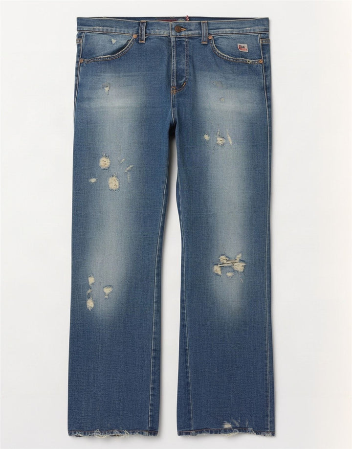 Roy Rogers Jean bootcut vieilli pour femme W34 L32 en coton bleu