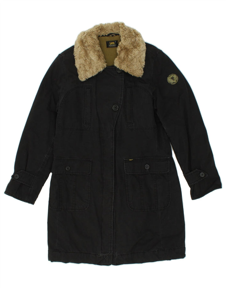LEE Womens Overcoat UK 16 Large Black Cotton Vintage Lee and Second-Hand Lee from Messina Hembry 