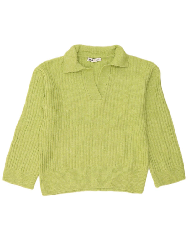 Suéter feminino Zara com gola polo superdimensionada Reino Unido 10 pequeno acrílico verde