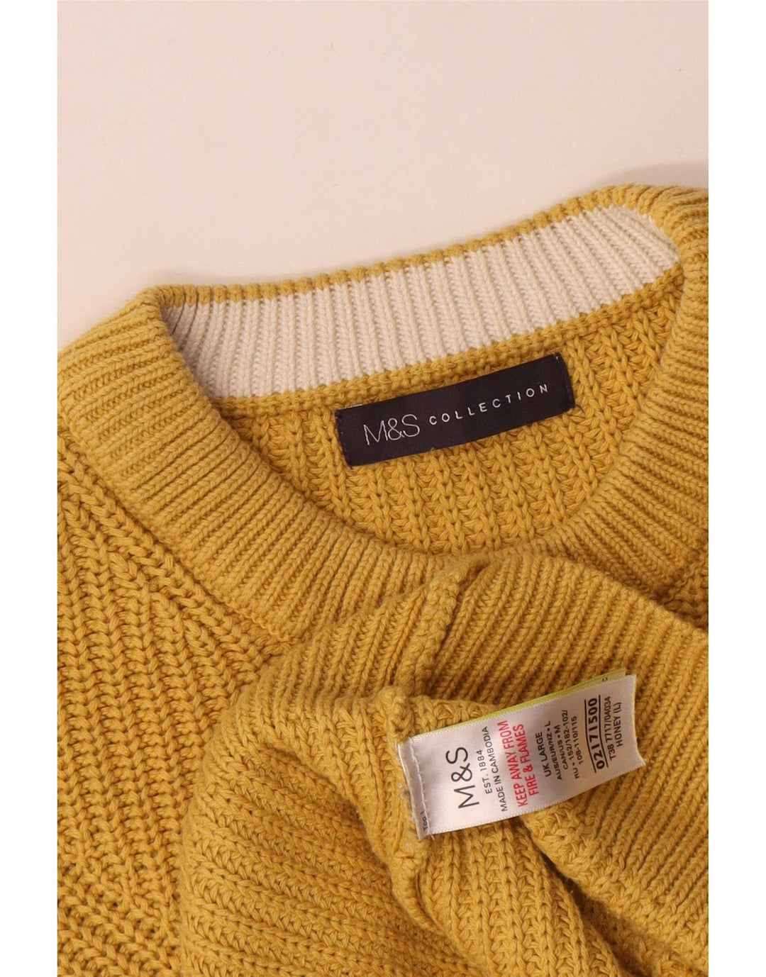 Marks & Spencer Mens Crew Neck Jumper Sweater Large Yellow Cotton