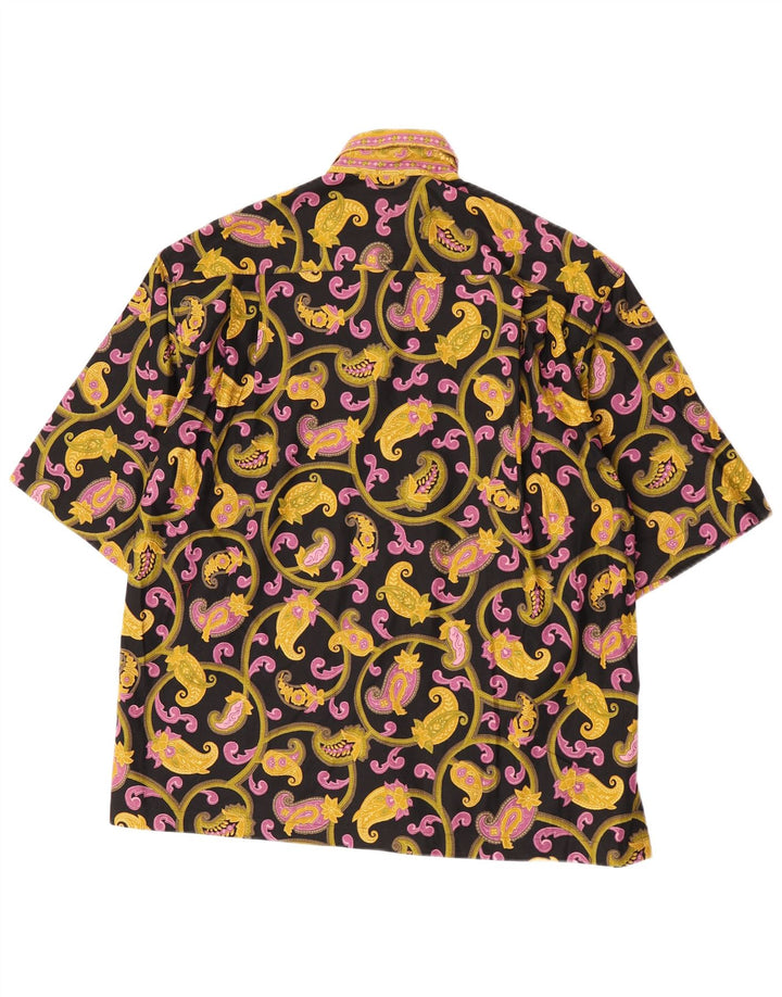 Vintage Mens Short Sleeve Shirt Medium Black Paisley