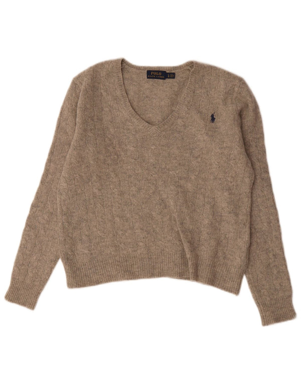 Polo Ralph Lauren Damen-Pullover mit V-Ausschnitt, Gr. 16, Größe L, Grau meliert