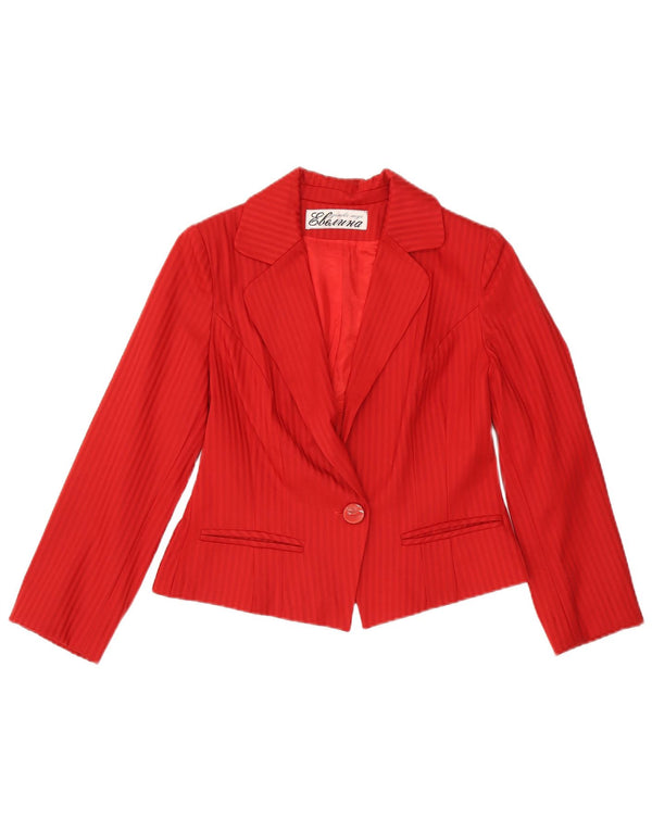 Giacca blazer vintage da donna a 1 bottone corto UK 14 gessato rosso medio