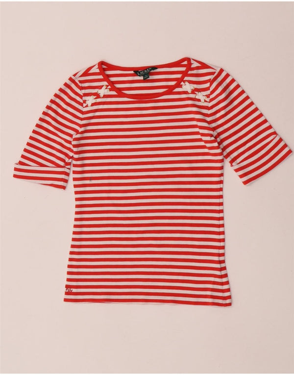 Ralph Lauren Womens T-Shirt Top UK 12 Medium Red Striped Cotton Nautical