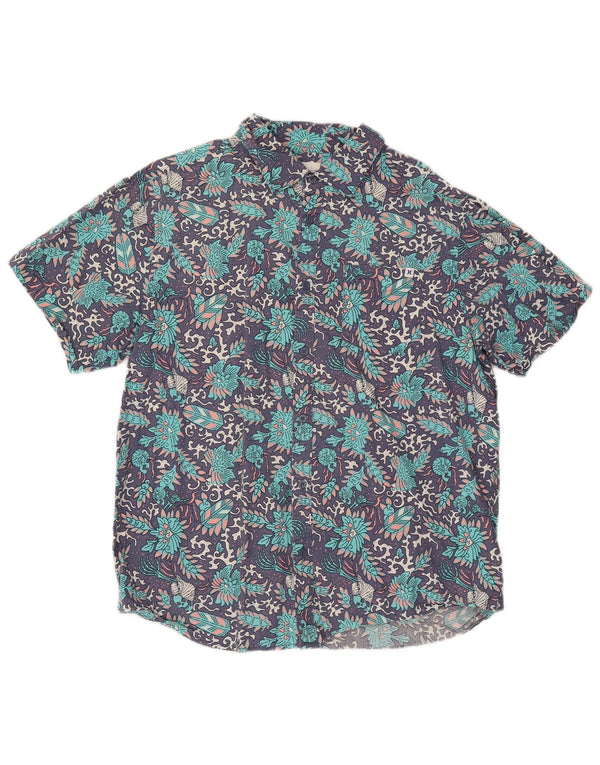Hurley Mens Short Sleeve Shirt Large Blue Floral Cotton