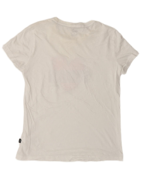 T-shirt grafica da donna Puma UK 10 piccola in cotone bianco
