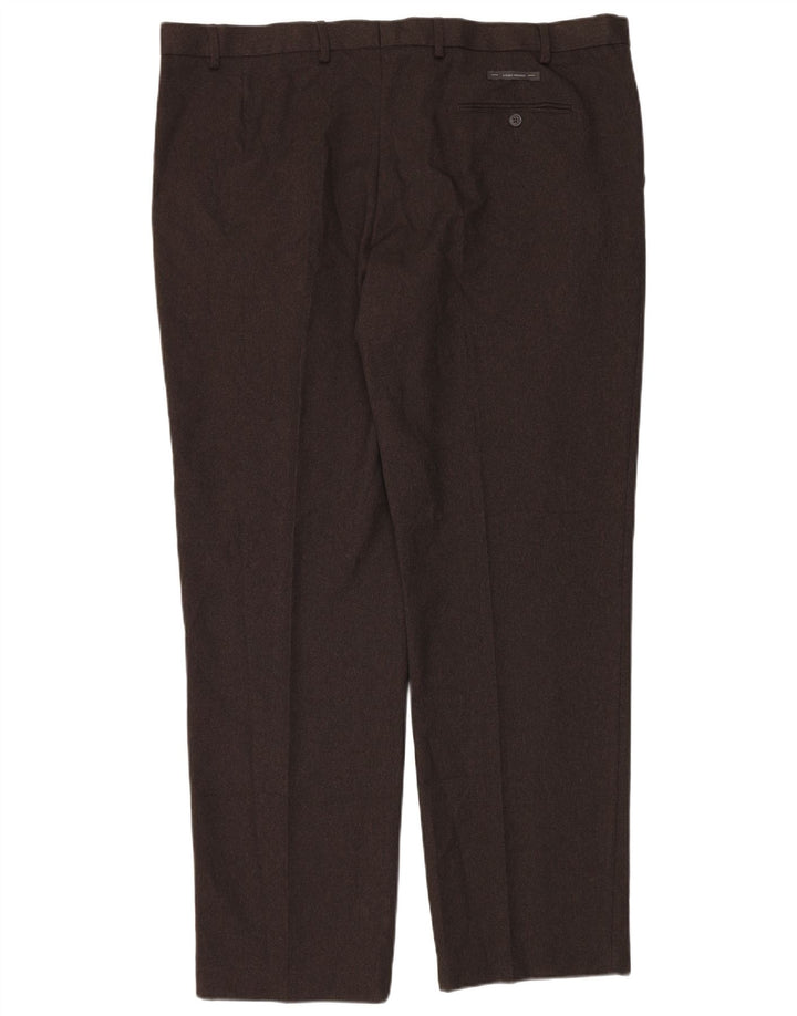 Marks & Spencer Mens Regular Fit Suit Trousers W44 L33 Brown Polyester