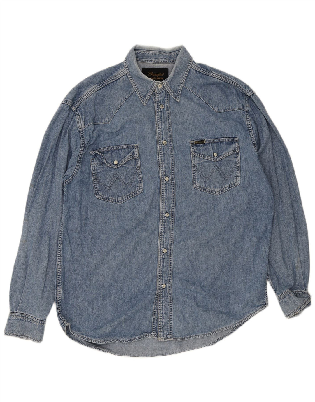 Wrangler Mens Western Denim Shirt Large Blue Cotton