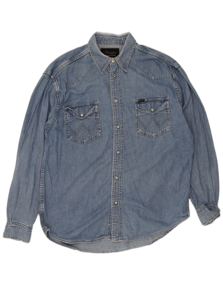 Wrangler Mens Western Denim Shirt Large Blue Cotton