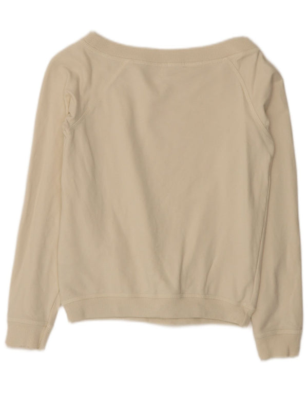 Benetton Donna Crop Felpa Maglione UK 10 Piccolo Cotone Beige