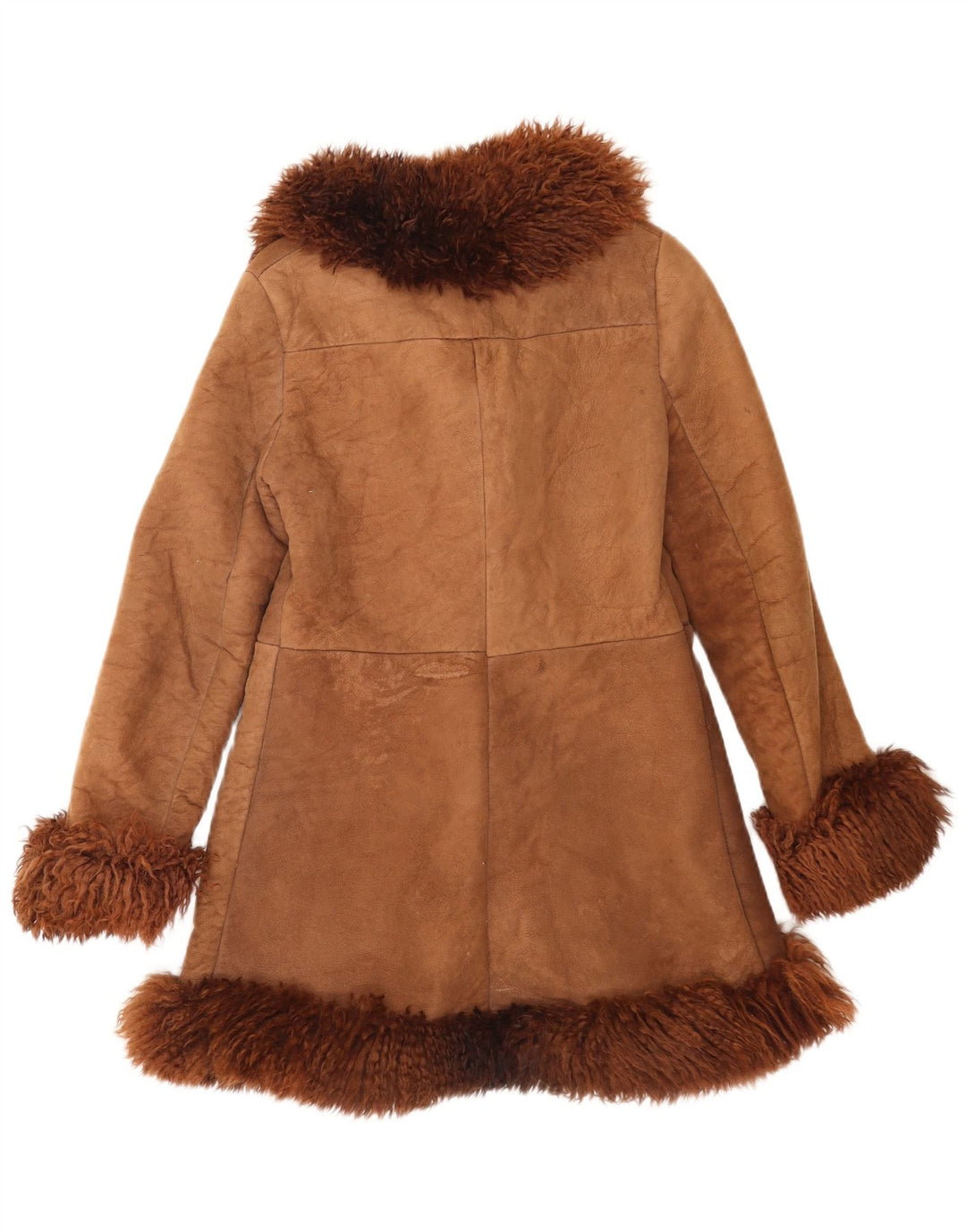 Vintage mujer shearling abrigo Reino Unido 8 pequeño patchwork marrón