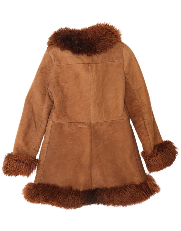Palton vintage pentru femei din shearling UK 8 mic maro mozaic
