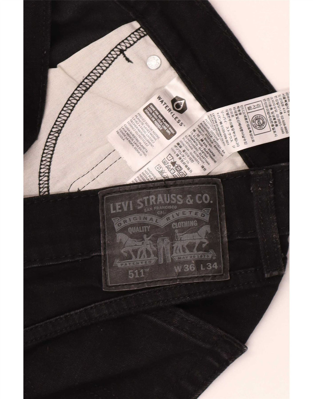 Levi's Mens 511 Slim Jeans W36 L34 Black Cotton