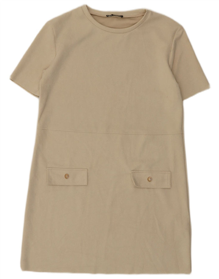 Zara Womens Shift Dress UK 14 Medium Off White Polyester