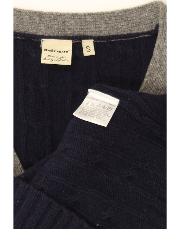 REFRIGUE Mens Cardigan Sweater Small Navy Blue Striped Lambswool