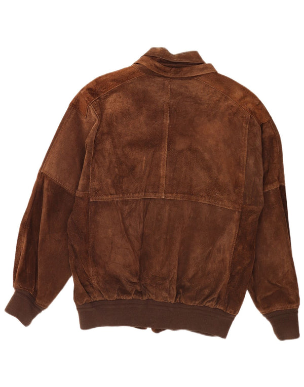 Jaqueta bomber masculina vintage de camurça UK 36 pequena marrom retrô