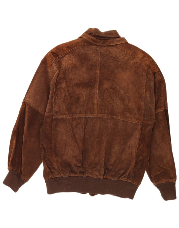 Vintage Mens Suede Bomber Jacket UK 36 Small Brown Retro