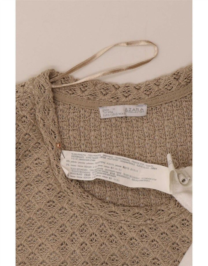 Zara hæklet bluse top UK 12 Medium Beige Colourblock Polyester