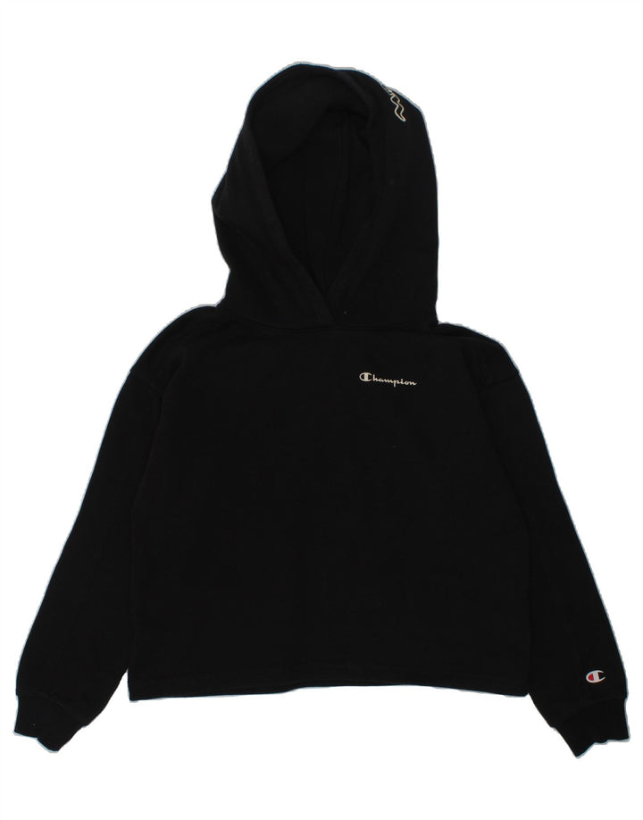 CHAMPION Girls Hoodie Jumper 7-8 Years Small  Black Cotton | Vintage Champion | Thrift | Second-Hand Champion | Used Clothing | Messina Hembry 